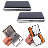 StyleZ 2 Pcs Metal Pocket Leather Tobacco 20 Cigarette Smoke Storage Case Box Holder Black - Ideal Gift for Men or Business Partner