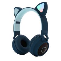 LFJNET Cute Cat Ear Bluetooth 5.0 Headphones Foldable On-Ear Stereo Wireless Headset with Mic LED Light Support FM Radio/TF Card/Aux in for Smartphones PC Tablet Blue