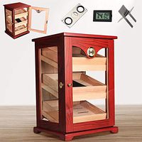 COMMODA 3 Drawers Cigar Humidor Tempered Glasstop with Front Mounted Hygrometer with Humidifier, Spanish Cedar Lined Storage Box, Holds 100 Cigars, Free Digital Humidity Thermometer Cutter Stand