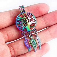 5X Rainbow Color Dream Catcher Life Of Tree Pearl Cage Locket Pendant Fun Gifts Prom Pretty Beautiful Cute Stylish Simple Jewerly Aesthetic Womens Daily Best