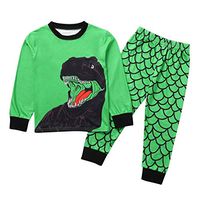 general3 Toddler Kids Baby Boys Long Sleeve Cartoon Dinosaur Print Tops + Scale Striped Pants Pajamas Outfits Set (Green, 5-6 Years)