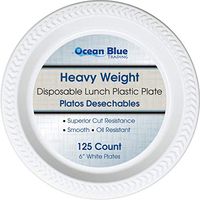 Ocean Blue Trading|Disposable Plastic Dinner Plates|platos desechables|White, 6-Inch, 125-Count