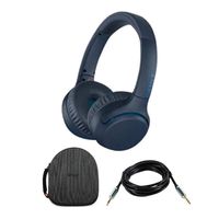 Sony WHXB700 Wireless Extra Bass Headphones (Blue) with Headphone case and 10ft 3.5mm Cable Bundle