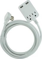 GE Pro USB Charging 12 Ft Extension Cord, Charging Station, Surge Protector Power Strip, Flat Plug, 3 prong, 2 Outlets, 2 USB Ports, 2.4 Amp, 12 Watt, 250 Joules, Wall Mount, UL Listed, White, 32089