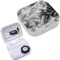 Portable Contact Lens Case Box Travel Kit Mirror + Bottle + Tweezers Container Holder [ Gray Monochrome Watercolor ]