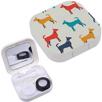 Portable Contact Lens Case Box Travel Kit Mirror + Bottle + Tweezers Container Holder [ Animal Dog ]