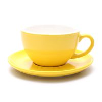 Coffeezone Latte Art Cappuccino Barista Cup and Saucer, New Bone China (Matte Yellow, 10.5 oz)