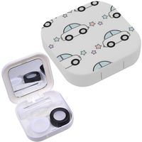 Portable Contact Lens Case Box Travel Kit Mirror + Bottle + Tweezers Container Holder [ Cute Cartoon White Cars ]