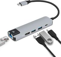 USB C Hub, INTSUN 5 in 1 Type C Adapter with Ethernet Port, 4K USB C to HDMI, 2 USB 3.0 Port, PD Charging Port for Mac Pro and Other Type C Laptops (Silver)