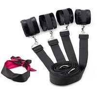 Sexy Slave Extreme 5 Piece Bondage Restraints Kit Under Bed Bondage Soft Fur Lining Ankle Wrist Cuff Bed Strap Restraint Set with Satin Eye Mask Blindfold