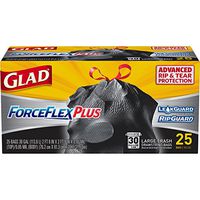 Glad Large Drawstring Trash Bags – ForceFlexPlus 30 Gallon Black Trash Bag - 25 Count Each (Pack of 6)