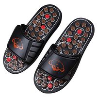 Massage Slippers, Massage Sandals Women Men Tai Chi Massage Shoes Natural Cobblestone Foot Massage Slippers Promote Blood Circulation (Color : Black, Size : 42-43EU)