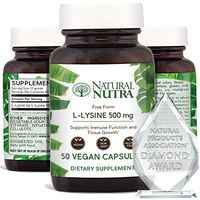 Natural Nutra L Lysine HCl, Free Form Alpha Amino Acid Supplement, Non GMO, Vegan, 500 mg, 50 Capsules