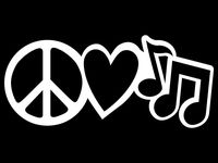 Peace Love Music Vinyl Decal Sticker | Cars Trucks Vans Walls Laptops Cups | White | 7.5 X 3.4 Inch | KCD1618