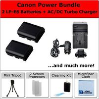 2 LP-E6 / LP-E6N Batteries + AC/DC Turbo Charger w/Travel Adapter + Complete Deluxe Starter Kit for Canon EOS 5D Mark III 6D 7D 60D 70D by eCost