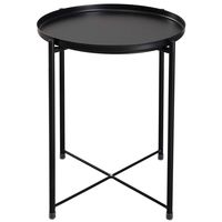 HollyHOME Tray Metal End Table, Sofa Table Small Round Side Tables, Anti-Rust and Waterproof Outdoor & Indoor Snack Table, Accent Coffee Table,（H） 20.28" x（D） 16.38", Black