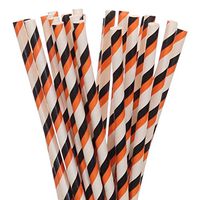 Black and Orange Halloween Striped Paper Straws (100)