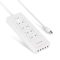 ELUTENG 8-Outlet Power Strip with 5-USB Smart Surge Protector AC 1875W 15A 100V - 240V 50-60Hz and 5V 2.4A USB Quick Charging Flat Plug Charging Station with Heavy Duty Extension Long Cord 5ft