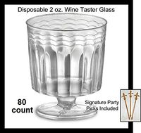 80 Count Clear Plastic 2 oz. Small Wine / Tasting Glass w/Signature Picks