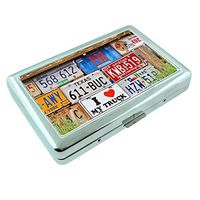 License Plates Em1 Hip Silver Cigarette Case Id Holder Metal Wallet 4" X 2.75" RFID Protection