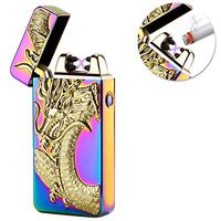 Kivors USB Rechargeable Windproof Flameless Electronic Plasma Pulse Double Arc Lighter Chinese Dragon Loong Lighter (Rainbow)