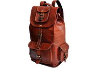 Backpack 16'' Daypack Travel Retro Vintage Rucksack Genuine Leather Brown Bag. (Style 1)