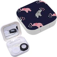 Portable Contact Lens Case Box Travel Kit Mirror + Bottle + Tweezers Container Holder [ Cute Watercolor Elephants ]