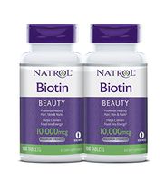 Natrol Biotin Beauty Tablets, Promotes Healthy Hair, Skin and Nails, Helps Support Energy Metabolism, Helps Convert Food Into Energy, Maximum Strength, 10,000mcg, 100 Count (Pack of 2)