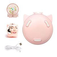 Mini Portable Fan Necklace, Personal Fan Battery Operated with Make-up Mirror, 3 Speeds USB Fan Rechargeable Strong Wind Desktop Fan for Travel Camping Office Home (Pink)