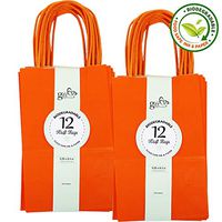 Gift Expressions 24CT Small Orange Biodegradable, Food Safe Ink & Paper, Premium Quality Paper (Sturdy & Thicker), Kraft Bag with Colored Sturdy Handles (Small, Orange)