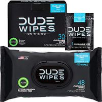 DUDE Wipes Flushable Wet Wipes (48 Count Dispenser and 30 Single Wipes) Individually Wrapped & Dispenser Natural Unscented with Vitamin-E & Aloe