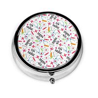 Love A Nurse Whimsy White Portable Vitamin Medicine Round Pill Case, Purse Pocket Pill Boxes Organizer with 3 Compartment
