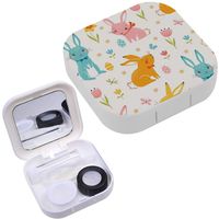 Portable Contact Lens Case Box Travel Kit Mirror + Bottle + Tweezers Container Holder [ Cute Easter Multicolored ]