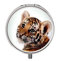 Pill Case - Compact 3 Compartment Medicine Organizer, Customized Round Pill Box for Pocket Traveling and Daily Needs - Tiger