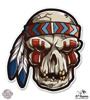 GT Graphics Native American Skull and Headdress - 3" Vinyl Sticker - for Car Laptop I-Pad Phone Helmet Hard Hat - Waterproof Decal