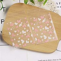 HugeDE 100 Pcs Cute Heart Print Adhesive Treat Bags Self Sealing OPP Plastic Bags for Bakery Cookies