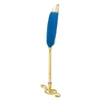 SPICE OF LIFE Feather Quill Pen & Stand Holder - Mini Blue with Gold Tip - Ballpen Set, Office/School Accessories
