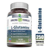 Amazing Formulas - L-Glutamine Dietary Supplement - 500 Milligrams - 250 Capsules(Non-GMO,Gluten Free) Promotes a Healthy Immune System - Supports Muscular System*