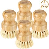 4 Pieces Bamboo Mini Scrub Brush Coconut Bristles Pot Brushes Dish Scrubber for Cast Iron Skillet, Kitchen Sink, Bathroom, Household Cleaning (Style B)