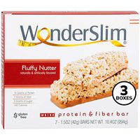 WonderSlim Low-Carb 15g Protein Diet Bar - Fluffy Nutter - High Fiber Weight Loss Snack Bar - Gluten Free 3 Boxes Value Pack (Save 10%)