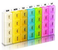 7 Days 28 Compartments Pill Organizer Tablet Box Weekly Medication Case Daily AM Morning Noon PM Night Backup Container Compartments Detachable Dispenser (Assorted Colored)