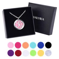 VALYRIA Monogram K Aromatherapy Essential Oil Diffuser Necklace-Stainless Steel Letter Locket Pendant with 12 Refill Pads