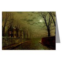 12 Vintage Notecard set of John Atkinson Grimshaw Victorian Painting of London Street Scene titled Silvery Moonlight, 1882