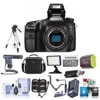 Sony Alpha a68 Digital SLR Camera Body - Bundle with Camera Case, 64GB SDXC U3 Card, Spare Battery, Tripod, Video Light, Shotgun Mic, Cleaning Kit, Memory Wallet, Software Package and More