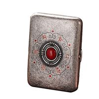 QIAOQ Men's Cigarette Case Retro Metal Copper Ancient Silver Portable 16 Sticks Ordinary Cigarette Boxes,Bronze,16sticks