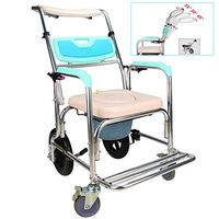 Nurth 5 in 1 Shower Commode Mobile Chair Commode with Adjustable Backrest/Shower Wheelchair Shower Transport Chair Commode Mobile Commode with Wheels and 4 Brakes Foldable Pedal Shampoo Chair (B)