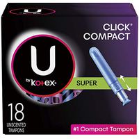 U by Kotex Click Super Compact Tampons Compact Plastic Applicator, Unscented, 18 Count