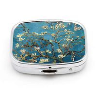 LINARTS Pill Case, Square Pill Box Compact Two Compartment Medicine Tablet Organizer for Purse Pocket Traveling - Almond Blossom