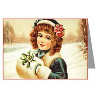 Twelve 3.5x5 Vintage Holiday Note Cards In A Boxed Set Of Young Beautiful Red Headed Woman In Traditional Dress For Christmas
