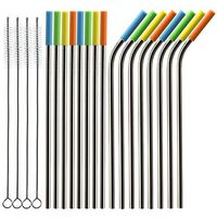 COMOOO Metal Straws Resuable Drinking Straws Stainless Steel Straws with Silicone Tips Boba Straws Smoothie Straws with Bags and Straw Cleaing Brush for 20oz-30oz Cups